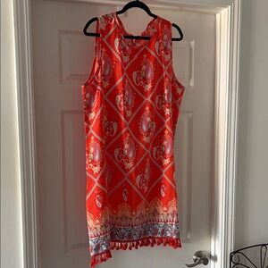 Orange Paisley Sleeveless Dress with Tassels